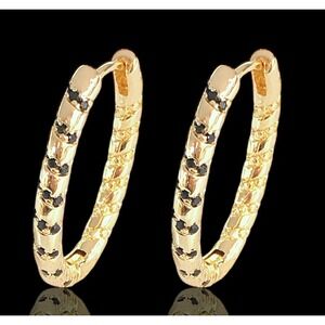 Laminated Gold Tone‎ Hoop Earrings with Black Accents Fashion Jewelry